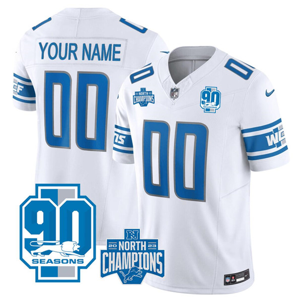 Men's Detroit Lions ACTIVE PLAYER Custom White 2023 90th Anniversary North Division Champions Patch Limited Football Stitched Jersey