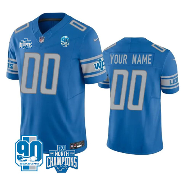 Men's Detroit Lions ACTIVE PLAYER Custom Blue 2023 90th Anniversary North Division Champions Patch Limited Football Stitched Jersey