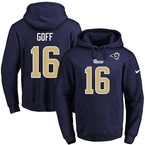 Nike Rams #16 Jared Goff Navy Blue Name & Number Pullover NFL Hoodie