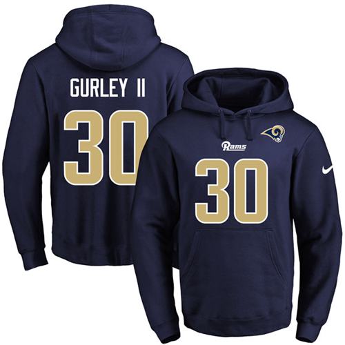 Nike Rams #30 Todd Gurley II Navy Blue Name & Number Pullover NFL Hoodie