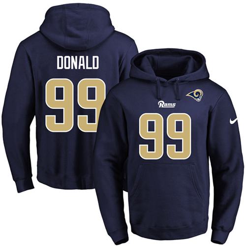Nike Rams #99 Aaron Donald Navy Blue Name & Number Pullover NFL Hoodie