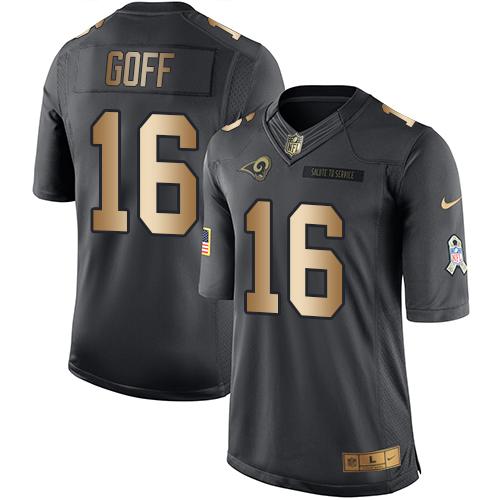 Nike Rams #16 Jared Goff Black Men's Stitched NFL Limited Gold Salute To Service Jersey
