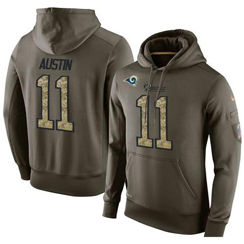 NFL Men's Nike Los Angeles Rams #11 Tavon Austin Stitched Green Olive Salute To Service KO Performance Hoodie