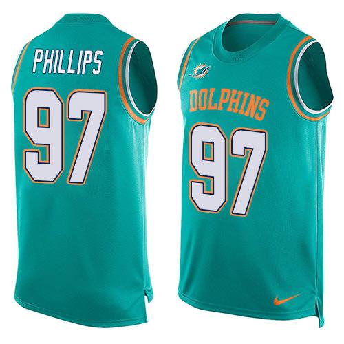 Nike Dolphins #97 Jordan Phillips Aqua Green Team Color Men's Stitched NFL Limited Tank Top Jersey