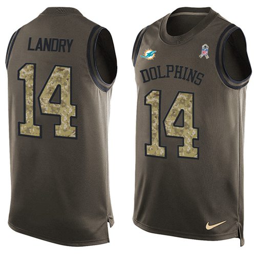 Nike Dolphins #14 Jarvis Landry Green Men's Stitched NFL Limited Salute To Service Tank Top Jersey