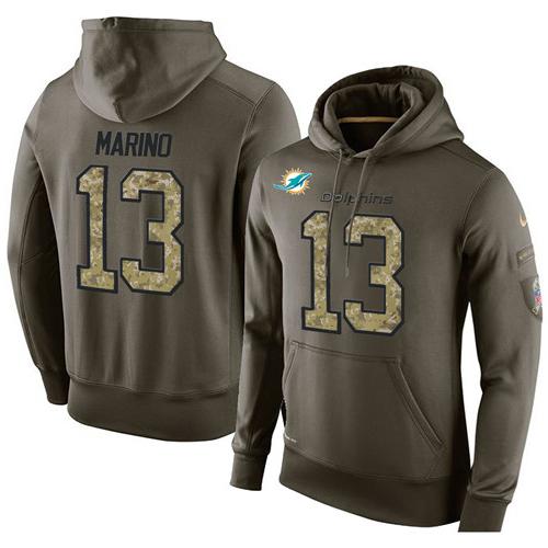 NFL Men's Nike Miami Dolphins #13 Dan Marino Stitched Green Olive Salute To Service KO Performance Hoodie