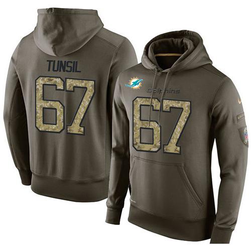 NFL Men's Nike Miami Dolphins #67 Laremy Tunsil Stitched Green Olive Salute To Service KO Performance Hoodie