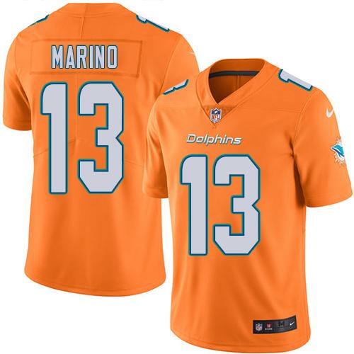 Nike Dolphins #13 Dan Marino Orange Men's Stitched NFL Limited Rush Jersey