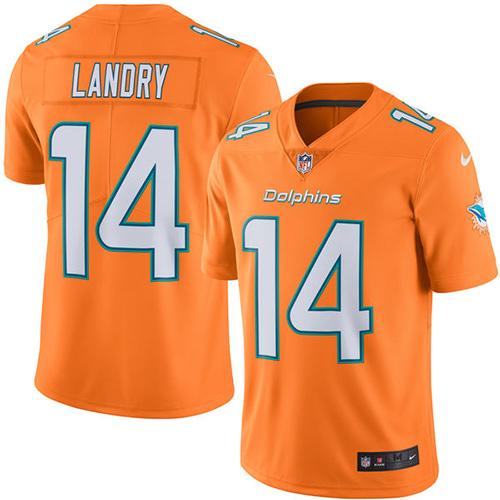 Nike Dolphins #14 Jarvis Landry Orange Men's Stitched NFL Limited Rush Jersey