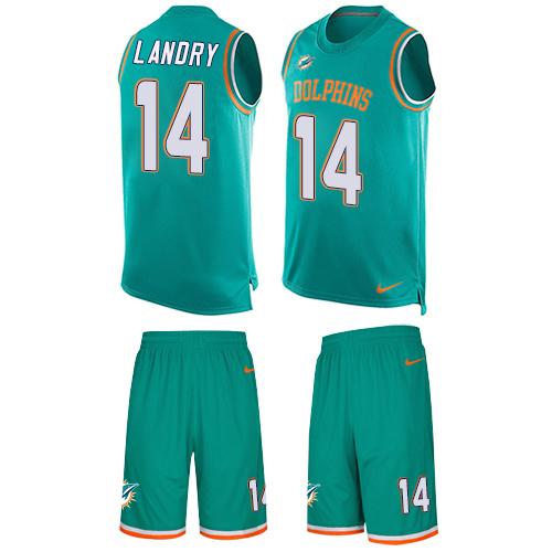 Nike Dolphins #14 Jarvis Landry Aqua Green Team Color Men's Stitched NFL Limited Tank Top Suit Jersey