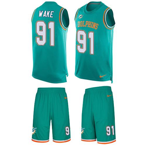 Nike Dolphins #91 Cameron Wake Aqua Green Team Color Men's Stitched NFL Limited Tank Top Suit Jersey