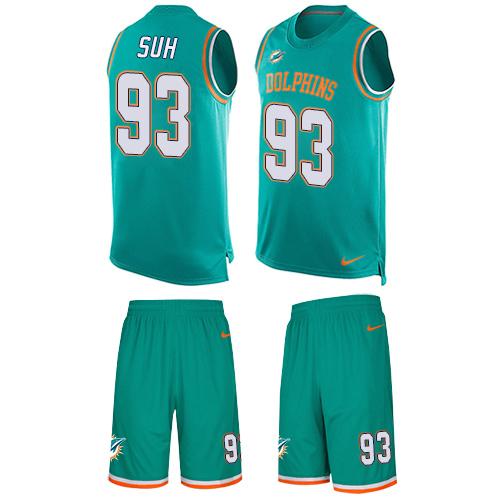 Nike Dolphins #93 Ndamukong Suh Aqua Green Team Color Men's Stitched NFL Limited Tank Top Suit Jersey