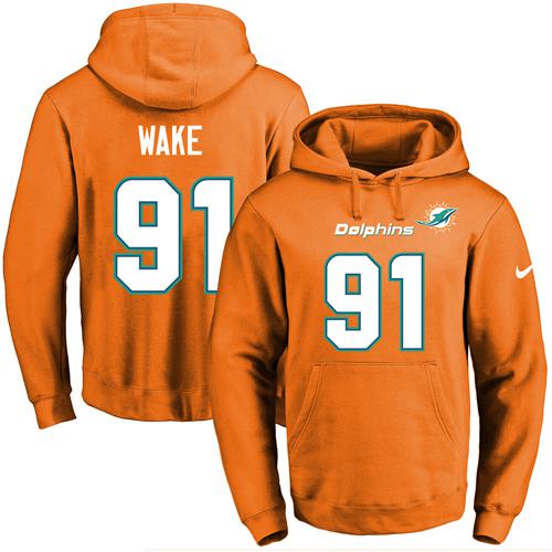 Nike Dolphins #91 Cameron Wake Orange Name & Number Pullover NFL Hoodie