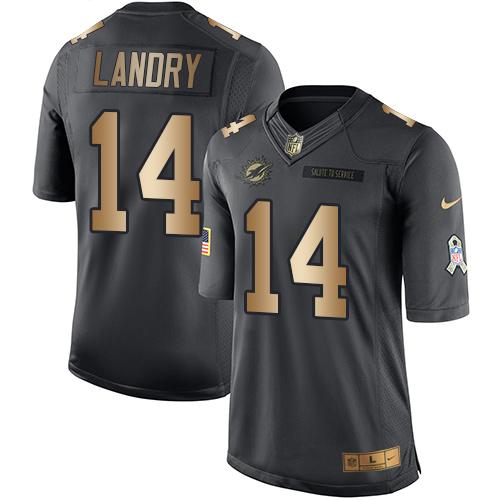 Nike Dolphins #14 Jarvis Landry Black Men's Stitched NFL Limited Gold Salute To Service Jersey