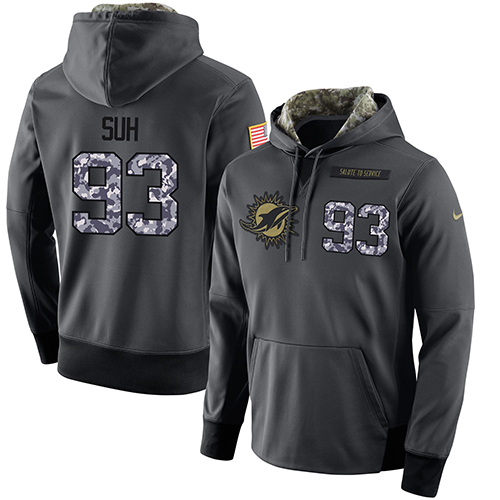 NFL Men's Nike Miami Dolphins #93 Ndamukong Suh Stitched Black Anthracite Salute to Service Player Performance Hoodie