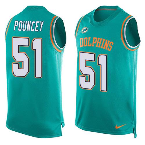 Nike Dolphins #51 Mike Pouncey Aqua Green Team Color Men's Stitched NFL Limited Tank Top Jersey