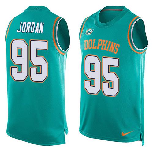 Nike Dolphins #95 Dion Jordan Aqua Green Team Color Men's Stitched NFL Limited Tank Top Jersey