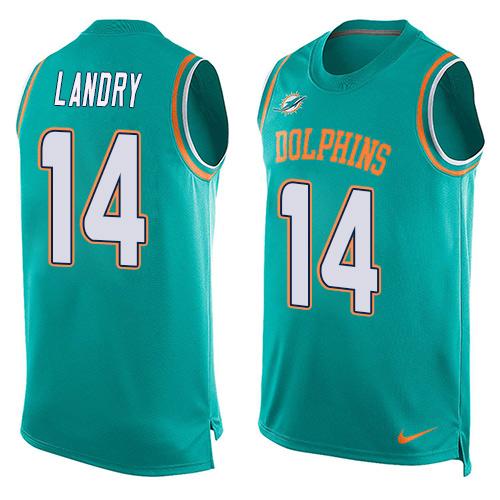 Nike Dolphins #14 Jarvis Landry Aqua Green Team Color Men's Stitched NFL Limited Tank Top Jersey
