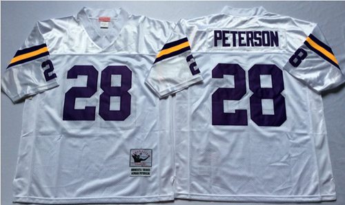 Mitchell And Ness Vikings #28 Adrian Peterson White Throwback Stitched NFL Jersey