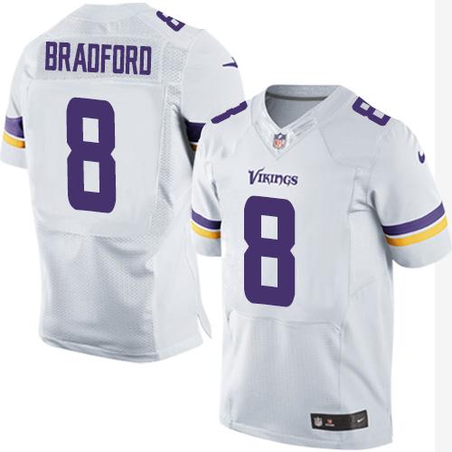 Nike Vikings #8 Sam Bradford White Men's Stitched NFL Elite Jersey