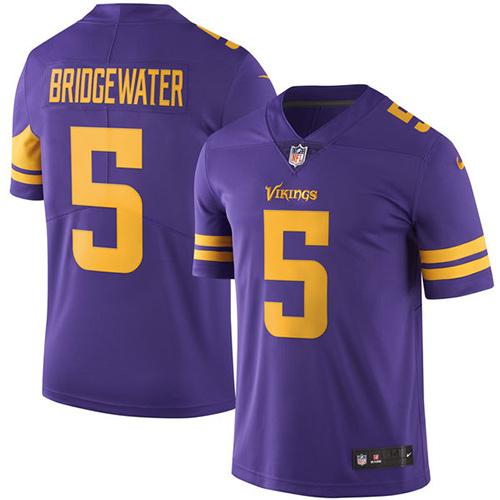 Nike Vikings #5 Teddy Bridgewater Purple Men's Stitched NFL Limited Rush Jersey