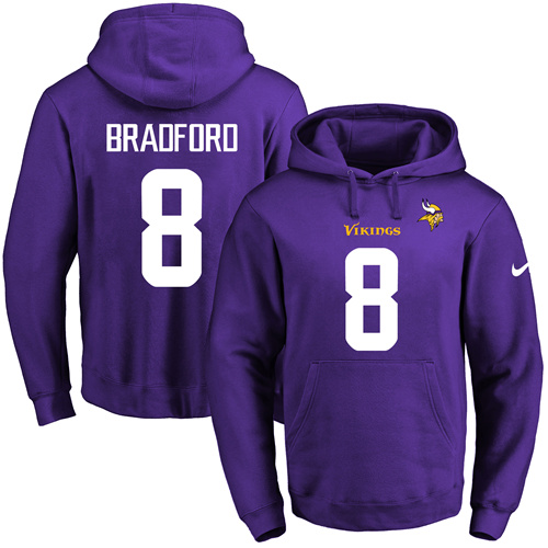 Nike Vikings #8 Sam Bradford Purple Name & Number Pullover NFL Hoodie
