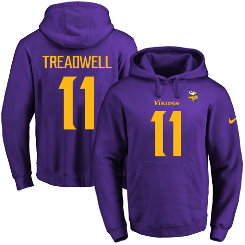 Nike Vikings #11 Laquon Treadwell Purple(Gold No.) Name & Number Pullover NFL Hoodie