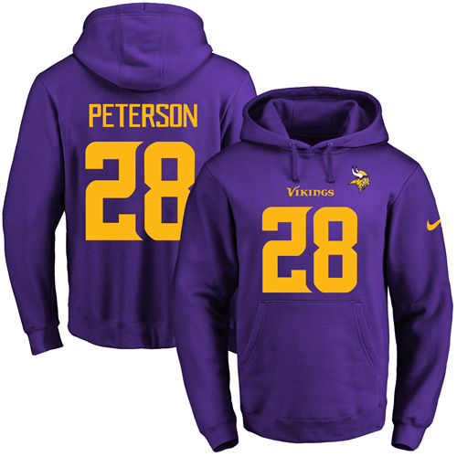 Nike Vikings #28 Adrian Peterson Purple(Gold No.) Name & Number Pullover NFL Hoodie