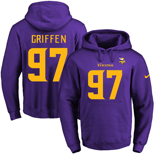 Nike Vikings #97 Everson Griffen Purple(Gold No.) Name & Number Pullover NFL Hoodie