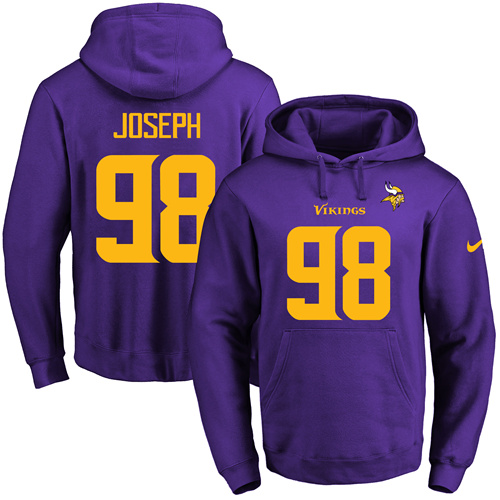 Nike Vikings #98 Linval Joseph Purple(Gold No.) Name & Number Pullover NFL Hoodie