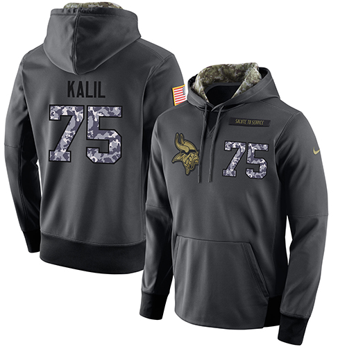NFL Men's Nike Minnesota Vikings #75 Matt Kalil Stitched Black Anthracite Salute to Service Player Performance Hoodie