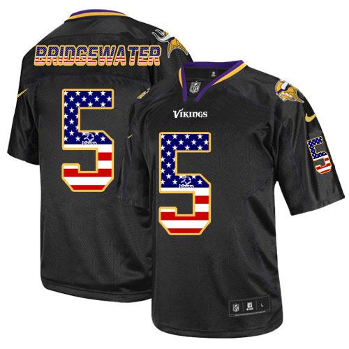 Nike Vikings #5 Teddy Bridgewater Black Men's Stitched NFL Elite USA Flag Fashion Jersey