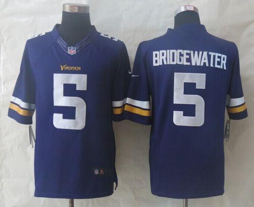 Nike Vikings #5 Teddy Bridgewater Purple Team Color Men's Stitched NFL Limited Jersey