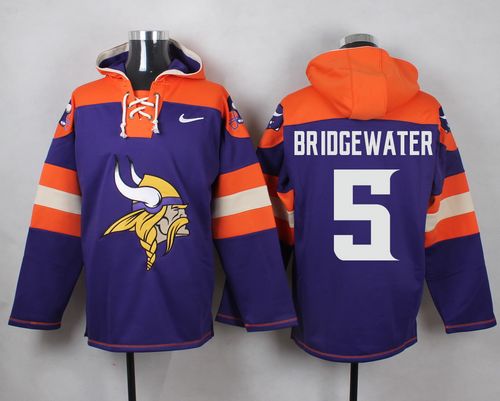 Nike Vikings #5 Teddy Bridgewater Purple Player Pullover NFL Hoodie