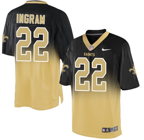 Nike Saints #22 Mark Ingram Black/Gold Men's Stitched NFL Elite Fadeaway Fashion Jersey