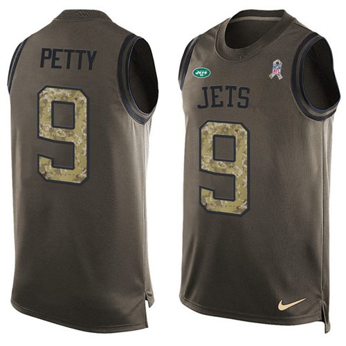 Nike Jets #9 Bryce Petty Green Men's Stitched NFL Limited Salute To Service Tank Top Jersey