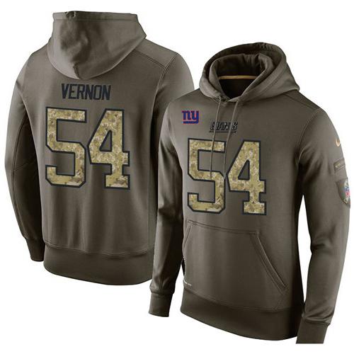 NFL Men's Nike New York Giants #54 Olivier Vernon Stitched Green Olive Salute To Service KO Performance Hoodie