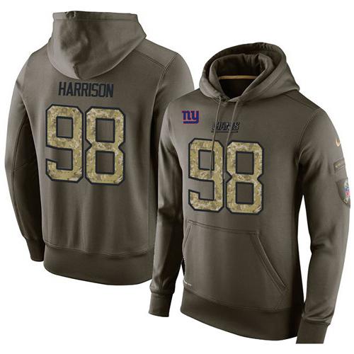 NFL Men's Nike New York Giants #98 Damon Harrison Stitched Green Olive Salute To Service KO Performance Hoodie