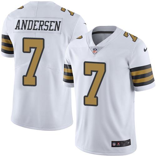 Nike Saints #7 Morten Andersen White Men's Stitched NFL Limited Rush Jersey