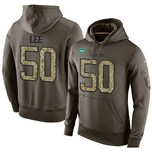 NFL Men's Nike New York Jets #50 Darron Lee Stitched Green Olive Salute To Service KO Performance Hoodie