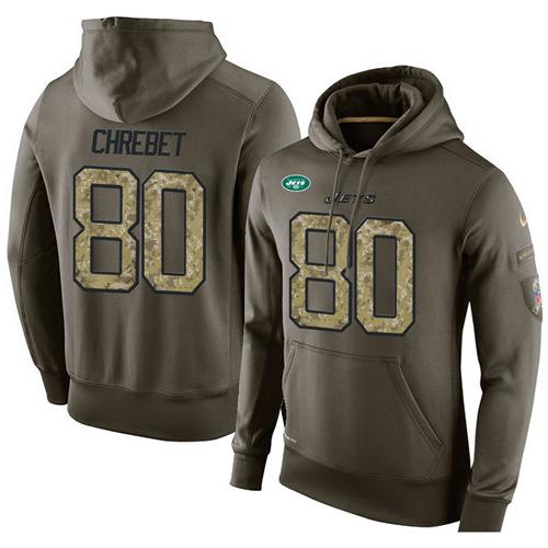 NFL Men's Nike New York Jets #80 Wayne Chrebet Stitched Green Olive Salute To Service KO Performance Hoodie