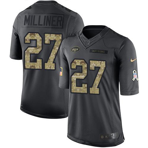 Nike Jets #27 Dee Milliner Black Men's Stitched NFL Limited 2016 Salute to Service Jersey