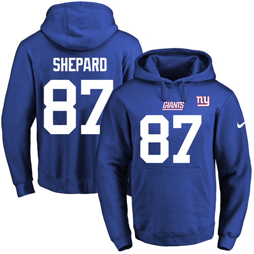 Nike Giants #87 Sterling Shepard Royal Blue Name & Number Pullover NFL Hoodie