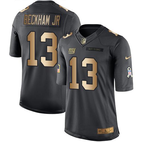 Nike Giants #13 Odell Beckham Jr Black Men's Stitched NFL Limited Gold Salute To Service Jersey