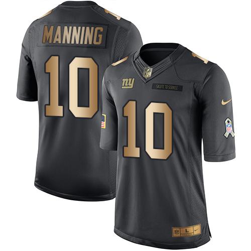 Nike Giants #10 Eli Manning Black Men's Stitched NFL Limited Gold Salute To Service Jersey