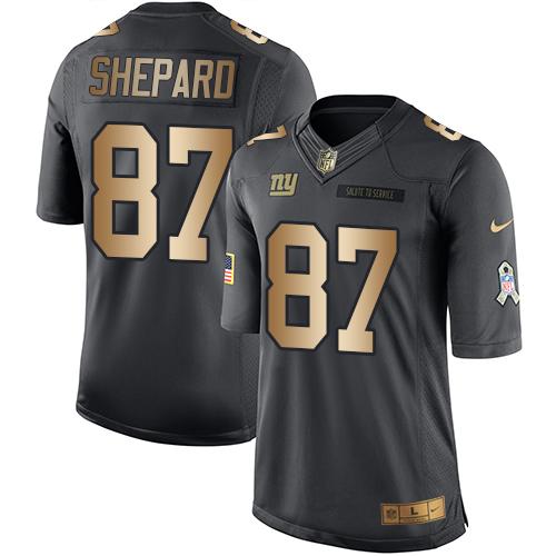 Nike Giants #87 Sterling Shepard Black Men's Stitched NFL Limited Gold Salute To Service Jersey