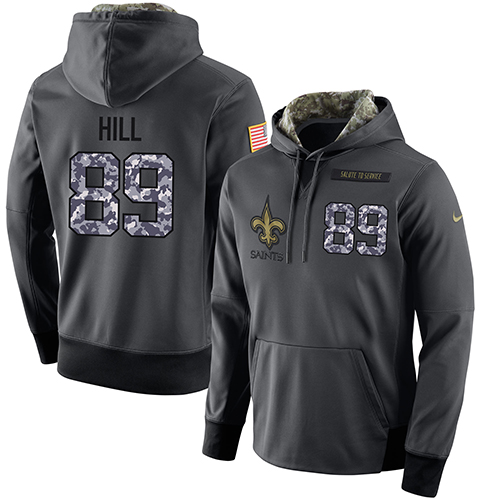 NFL Men's Nike New Orleans Saints #89 Josh Hill Stitched Black Anthracite Salute to Service Player Performance Hoodie