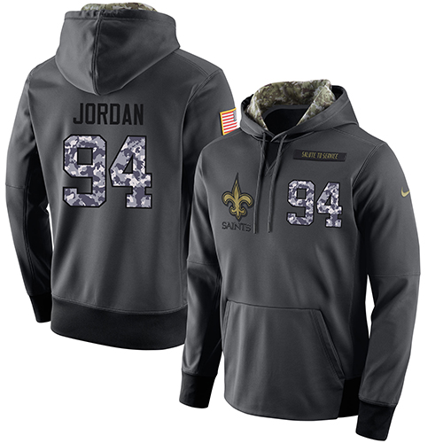 NFL Men's Nike New Orleans Saints #94 Cameron Jordan Stitched Black Anthracite Salute to Service Player Performance Hoodie