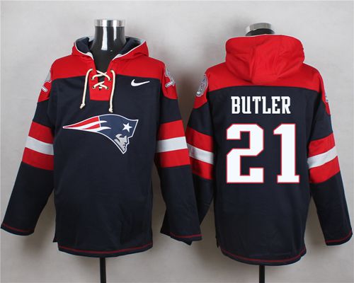 Nike Patriots #21 Malcolm Butler Navy Blue Player Pullover NFL Hoodie