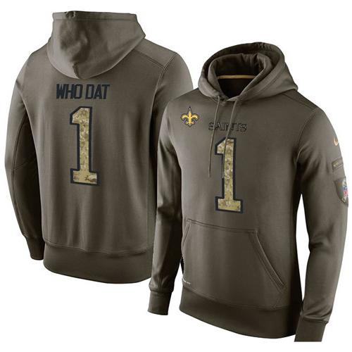 NFL Men's Nike New Orleans Saints #1 Who Dat Stitched Green Olive Salute To Service KO Performance Hoodie